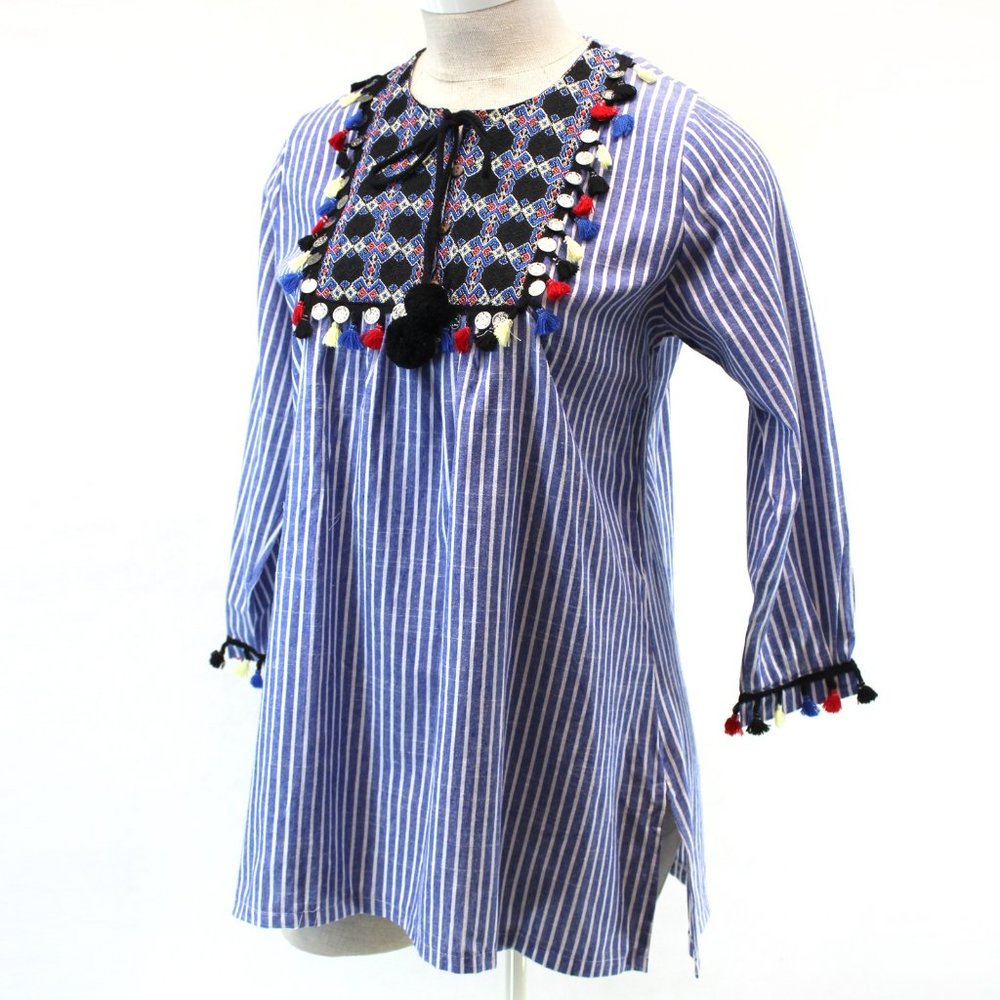VELZERA Striped Crew Neck Blouse 2XL